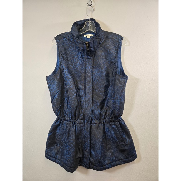 Coldwater Creek Jackets & Blazers - Coldwater Creek Blue Black Abstract Quilted Cinched Waist Puffer Vest Large